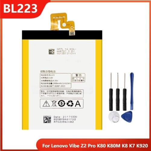 Original Phone Battery BL223 For Lenovo Vibe Z2 Pro K80 K80M K8 K7 K920 Replacement Rechargable Batteries 4000mAh With Free Tool