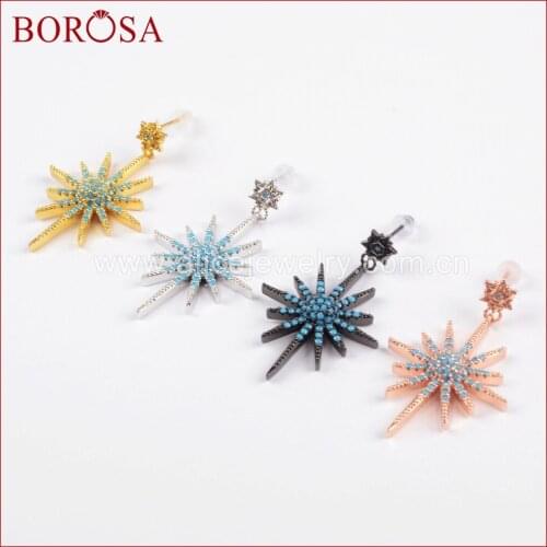 BOROSA Blue Zircons Micro Pave Star Charm Earrings,Mix Color CZ Stone Beads Druzy Drop Earrings for Women Jewelry WX685