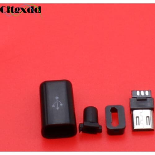 Cltgxdd DIY Micro USB charging jack socket interface connector Type B Male plug 5 pin Four Piece Assembly ,Black plastic cover