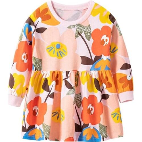 27kids Fashion Breathable Girls with Flowers Pattern Cotton Kids Summer Short Sleeve Dress for Casual Skirt 2-7Years