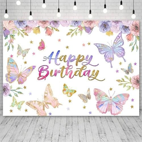 Avezano Happy Birthday Party Backdrop Spring Flower Butterfly Photography Backgrounds For Photo Studio Photozone Photocall Decor