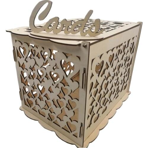 DIY Wedding Card Box with Lock Wood Color Gift Box Money Box Birthday Party Supplies Storage Money for Christmas Crafts