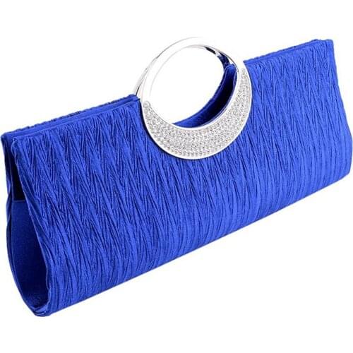 Women Elegant Luxury Rhinestone Satin Pleated Evening Bag Party Clutch Purse Handbag