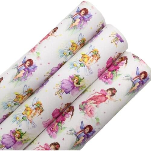Fairy Printed Synthetic Faux Leather Vinyl Fabric Sheets Felt Backing Leather For Bows Earrings Bags Shoes DIY 21X29CM 6S69B