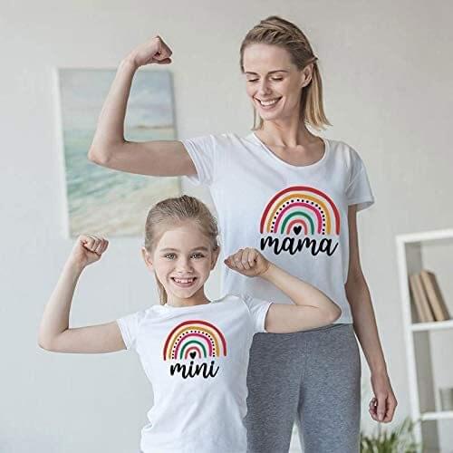 Mommy and Me Rainbow T Shirt Short Sleeve Casual Pull Over Top Mothers Day Matching Outfits Summer Clothes
