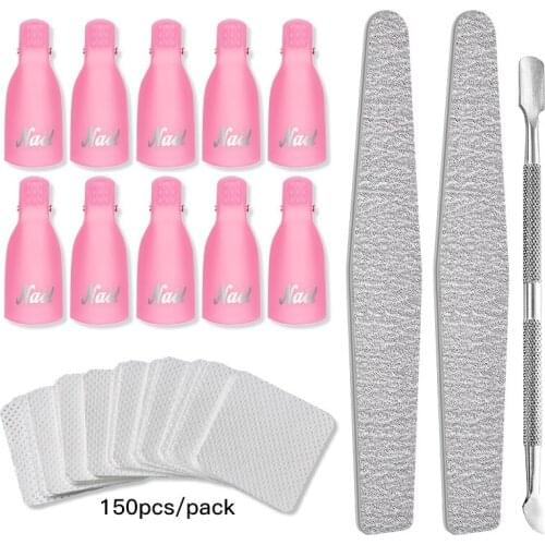 Nail Polish Remover Tools Soak Off Cap Clips UV Gel Polish Remover Wrap Tool Fluid Stainless Steel Metal Cuticle Pusher Set