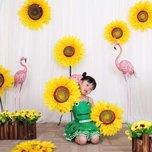 Big Size Artificial Sunflower Silk Yellow Flower Head For Home Party Wedding Decor High Quality Dance Props Performing Props