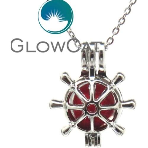 KK568 Lucky Boat Rudder Beads Cage Locket Aromatherapy Essential Oil Diffuser Pearl Cage Pendant Necklace Kids Girl Party Gift