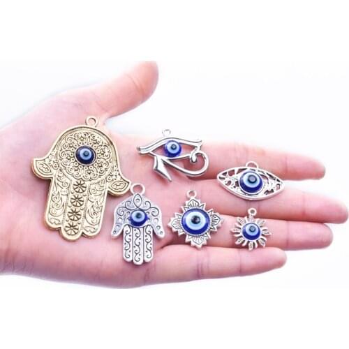 Classic Alloy Big Hamsa Hand Charms Sun Flower Lucky Turkish Evil Eye Pendant Making DIY Handmade Necklaces Jewelry