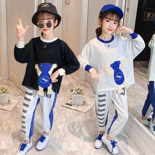 Boys Girls Clothing Suits Sweatshirts +Pants 2021 Elegant Spring Autumn Kids Teenagers Outwear Kids Cotton Tracksuit Sport Suits