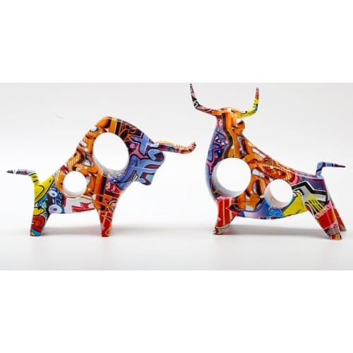 Creative Art Graffiti Color Bullfighting Resin Crafts Home Decoration Bedroom Living Room Colorful Water Transfer Animal Modern