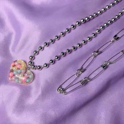 Cool Heart Womens Neck Chain Necklace Beads Punk Pins Goth Jewelry Gothic Accessories Best Friend Vintage Stuff Woman Choker