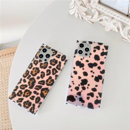 Square Laser Glitter Leopard Case for iPhone 12 7 8 Plus XS MAX XR X Clear Silicone Soft Cover for iPhone SE 2020 11 12 Pro Max