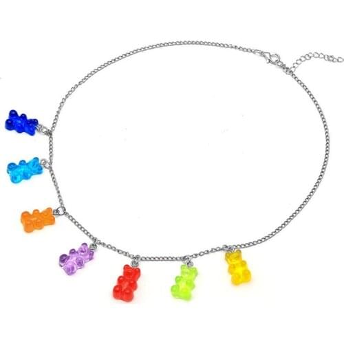 Fashion Multicolor Personality Candy Color Bear Pendant Necklace Exquisite Resin Necklace Generous Sweet Jewelry Female