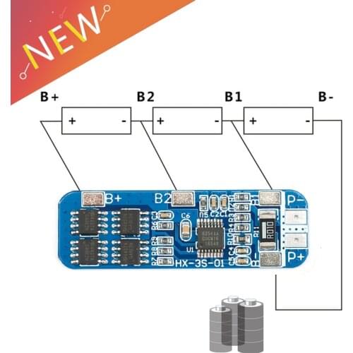 3S 10A 12V Lithium Battery Charger Protection Board Module for 3pcs 18650 Li-ion Battery Cell Charging BMS 10.8V 11.1V 12.6V