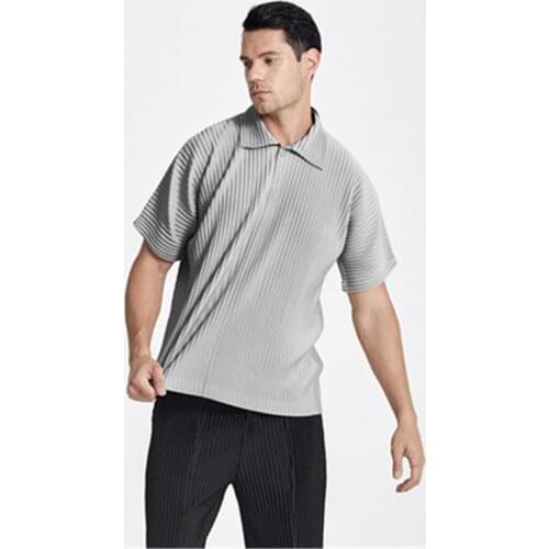 Miyake fold mens POLO tops T-shirt 2021 summer new loose large size short-sleeved mens T shirt top male