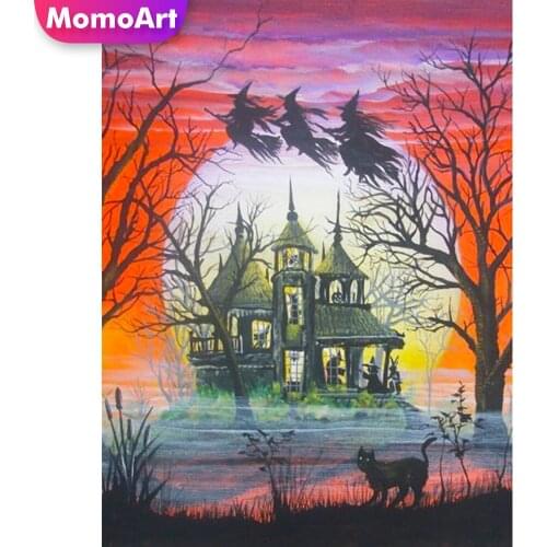 MomoArt Diamond Painting House Cross Stitch Kits Tree DIY Diamond Embroidery Landscape Rhinestone Mosaic Halloween Handicraft