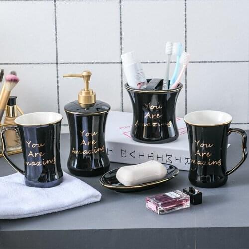New creative light luxury wash five-piece Nordic ceramic lotion bottle toothbrush holder washware set bathroom decoration