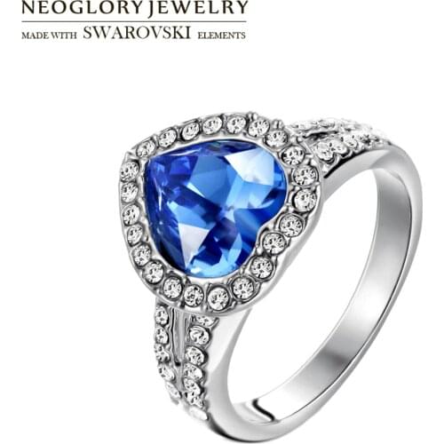 Neoglory Austria Rhinestone & Crystal Finger Ring Blue Love Heart Design For Women Elegant Stylish Gift Romantic Classic Sale