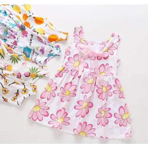1-7 Years Kids Girl Sling Dresses Summer Chidlren Clothes Toddler Girls Dress Baby Cotton Sleeveless Print Flower Princess Dress
