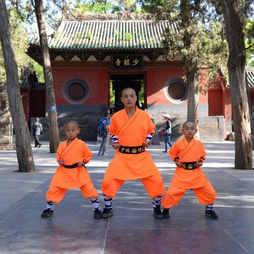 USHINE Professional Height 100cm-180cm Satin ShaoLin Monk KungFu Uniform Performance Suits Clothing Costume Anzug Man Children