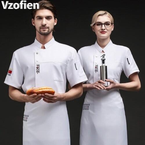 Hotel Chef Work Jacket Women Short Sleeves Breathable Kitchen Food Services Cooking Clothes Male Cook Jacket Kitchen Overalls