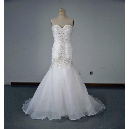 Real Photo Mermaid Sweetheart Sleeveless Floor-LengthTulle Court Train Ruffles Crystal Embroidery Evening Dresses Custom Made