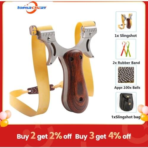 Toparchery Slingshot Stainless Steel Hunting Shooting Slingshot For Adult With Rubber Band Outdoor Catapult Slingshot With Sight