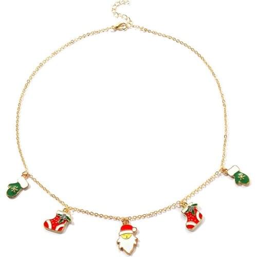 Christmas Pendant Necklace Glove Sock Santa Necklace Cute Cartoon Necklace for Women Girls Gift Necklace Jewellery Accessories