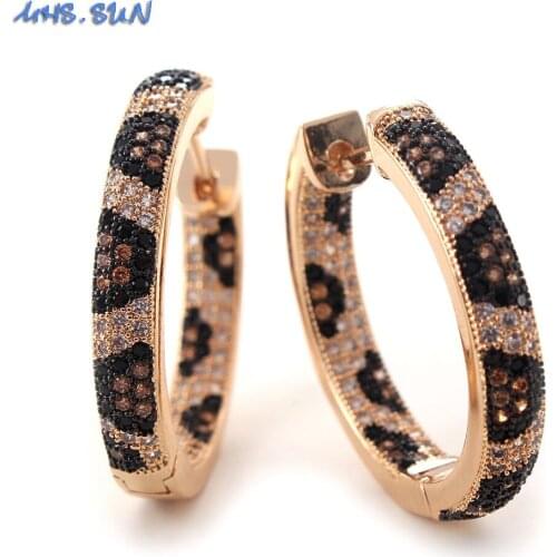 MHS.SUN Vintage Gold Leopard Hoop Earrings AAA Zirconia Paved Women Earrings Fashion Girls CZ Loop Jewelry 1Pair