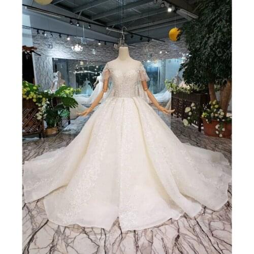 BGW HT42922 Princess Wedding Dress With Voile Mariage O Neck Short Sleeve Simple Bridal Dress Up Gown With Train Robe De Mariage