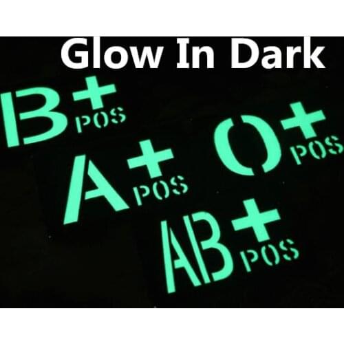 GLOW IN DARK SWAT ARMY Military Blood Typ Patch A+ B+ AB+ O+ A B O AB POS Hook & Loop Blood Group PATCH Luminous