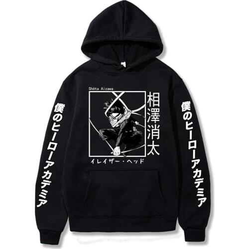 Kawaii My Hero Academia Hoodies Men Women Short Sleeve Sweatshirt Aizawa Shota Anime Manga Black Hoodies Tops Clothes