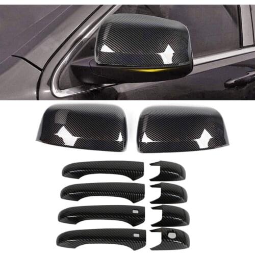 Carbon Fiber Side Rear View Mirror Cover Trim + Door Handle Cover Trim for 2011-2020 Jeep Grand Cherokee Dodge Durango