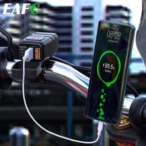Universal 12V Waterproof Motorcycle Handlebar Charger Dual USB Port Quick Charger 3.0 with Voltmeter USB Charger for Motorcycle