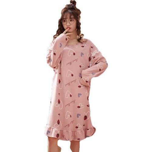 2021Spring and Autumn Ladies Nightdress Casual Long-sleeved Nightdress Home Service Sexy Nightwear Sleep Tops Sleepwear Women