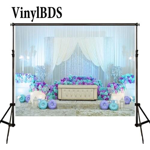 VinylBDS Wedding Backdrops 10x10ft Wedding Flower Photography Backdrop Blue and White Curtain Backgrounds for Photo Studio