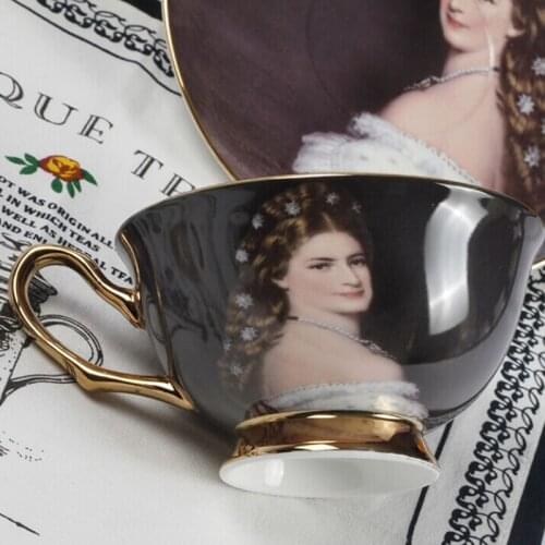High Quality European Court Figure Oil Painting Bone China Coffee Cup and Saucers coffee cup sets tea cup set party Wedding Gift
