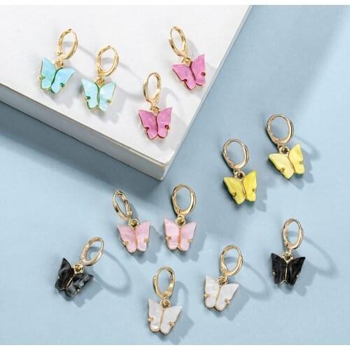 ZWC Fashion Butterfly Earrings For Women Girls Animal Sweet Colorful Korean Acrylic Earrings 2020 Statement Female Party Jewelry