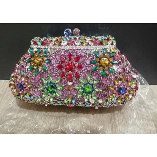 Women purple color Hollow Out Crystal Clutch Bag Diamond Ladies Dinner Party Handbags Female Wedding Messenger Purses clutches