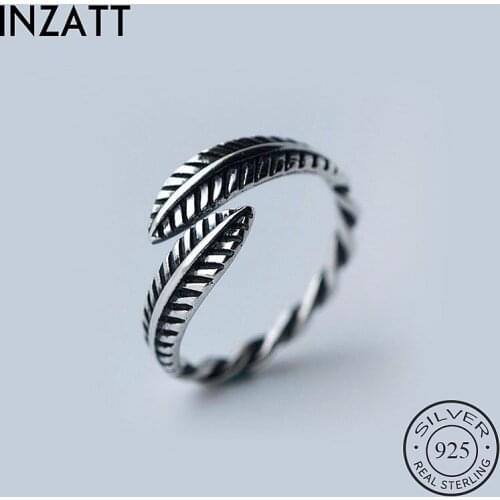 INZATT Real 925 Sterling Silver Black Plant Adjustable Ring For Fashion Women Party Fine Jewelry Minimalist Accessories Gift