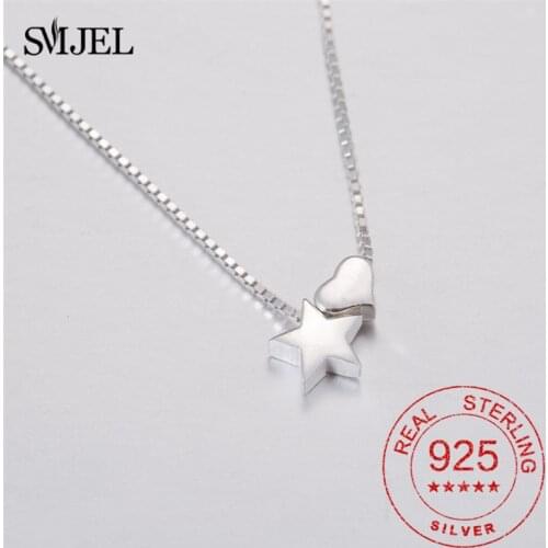 100% 925 Sterling Silver Tiny Heart Necklaces Women Teen Jewelry Heart Star Pendant Necklace Best Gifts For Friend