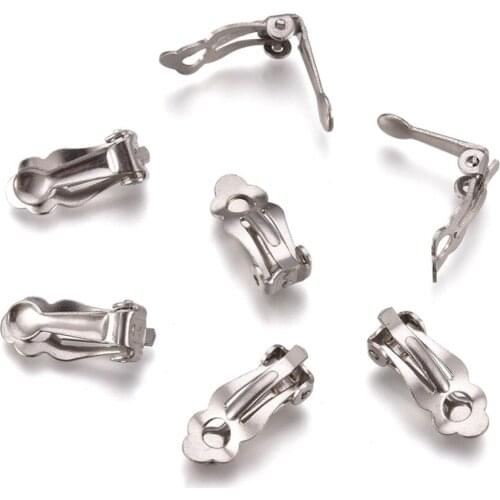 304 Stainless Steel Clip-On Earrings Findings, Stainless Steel Color, 16x7x6mm