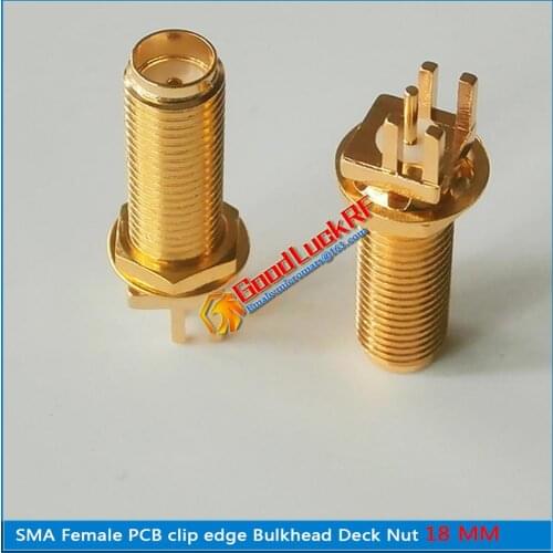 1X Pcs SMA Female Askew jack Center Solder PCB Washer Bulkhead Nut clip edge mount Lengthen 18mm Coaxial RF Connector Adapters