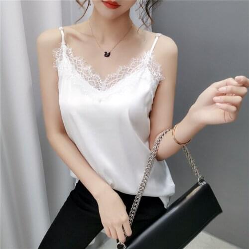2021 Spaghetti Strap Top Women Halter Basic Cami Sleeveless Satin Lace Silk Tank Tops WomenS Summer Camisole Plus Size Shirts