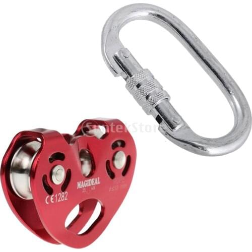 25KN Zip Line Cable Trolley Double Pulley and Carabiner For Outdoor Rock Climbing, Rescue Lifting