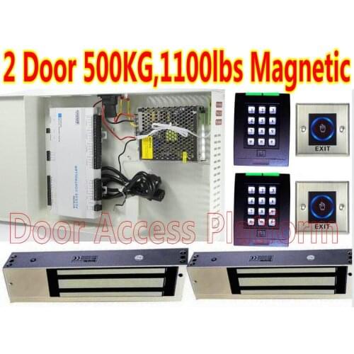 PSU Power supply Box 2 Door Controller PCB Web IP+Code/EM ID Reader 2 Door 500KG Magnetic Lock+TCP/IP Network Remote Control kit