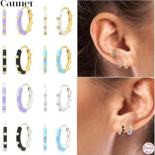 CANNER 100% S925 Sterling Silver White Purple Enamels Hoops 9mm Circle Huggies Luxury Piercing Ohrringe Women Fashion Jewelry