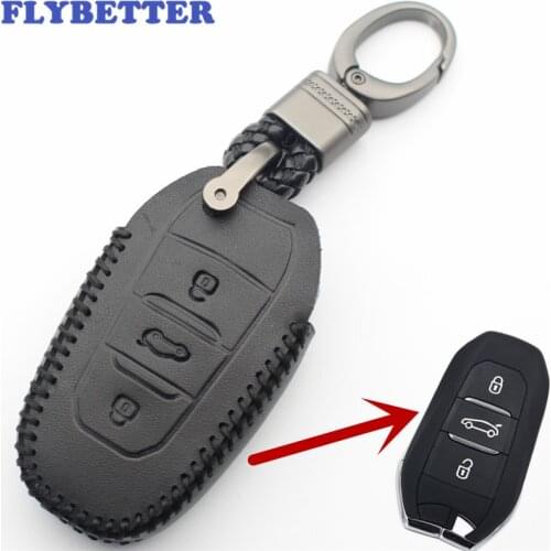 FLYBETTER Genuine Leather 3Button Smart Key Case Cover For Peugeot 3008/508/2008 For Citroen C4L/DS6/C6/DS5 Car Styling L342