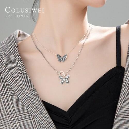 Colusiwei Hight Quality 925 Sterling Silver 2 Style Vintage Exquisite Lovely Butterfly Pendant Necklace for Women Fine Jewelry